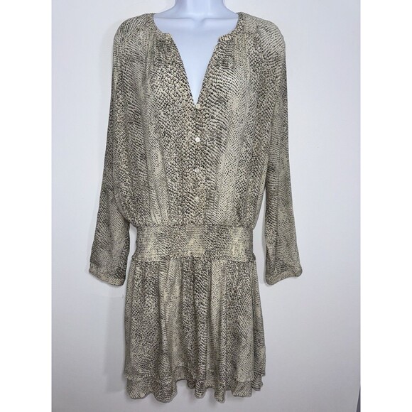 Rails Jasmine Mini Dress Cream Snakeskin Women's Large Smocked Waist V-Neck - Picture 4 of 14